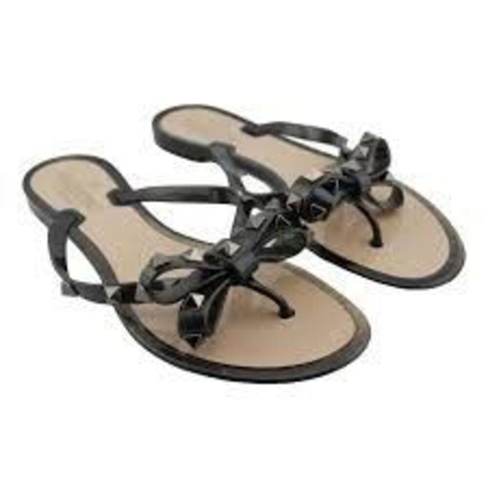 Valentino Garavani Rockstud Bow Jelly Thong Sandals Black Alt Whimsigoth Size 41